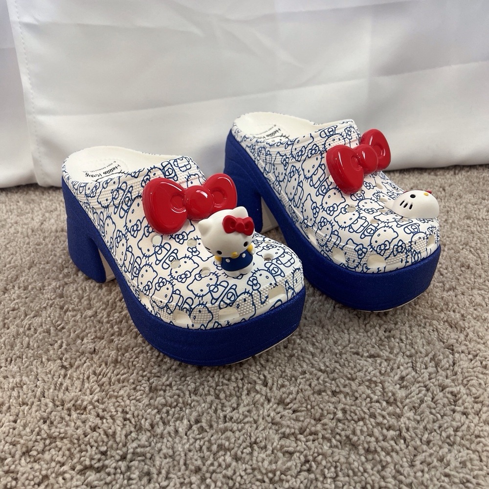NEW Crocs Hello Kitty 50th Anniversary Blue Glitter‎ Siren Clog Women's 9 Mens 7